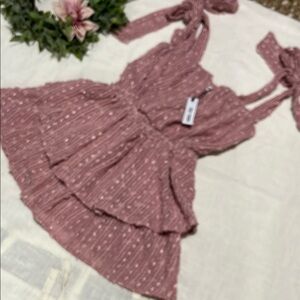 Boutique Pink Ruffled Romper with Bow Straps